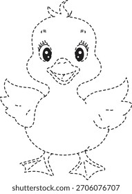 Un patito feliz creado en estilo de trazado punteado para jóvenes estudiantes, que ofrece líneas fáciles y Formas simples para la Asistencia del desarrollo de habilidades de dibujo temprano.