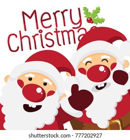 Happy Duo Santa Claus ,Cute Cartoon Character and Merry Christmas concept,design for Card and Poster,Vector illustration.