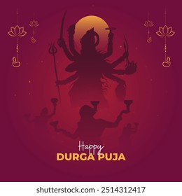 Happy Durga Puja Background Template with Silhouette Goddess durga illustration