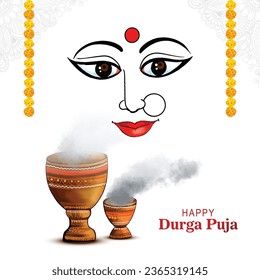 Feliz durga puja arcilla dhunuchi con fondo del festival de humo indio puja