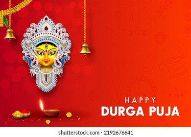 happy durga puja creative banner background design with goddess durga face illustration indian festival
