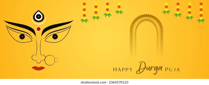 happy durga puja creative banner background design with goddess durga face illustration indian festival