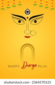 Vector feliz durga puja. post en medios sociales. Festival hindú, durga puja, post mahalaya, rostro durga. Marco Durga Puja. Happy Mahalaya Social Media Post ,