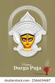 Feliz diseño creativo de banderas Durga Puja con el Festival Indio de Ilustración de Cara Durga