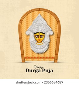 Feliz diseño creativo de banderas Durga Puja con el Festival Indio de Ilustración de Cara Durga