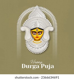 Feliz diseño creativo de banderas Durga Puja con el Festival Indio de Ilustración de Cara Durga