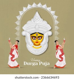 Feliz diseño creativo de banderas Durga Puja con el Festival Indio de Ilustración de Cara Durga