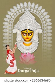 Feliz diseño creativo de banderas Durga Puja con el Festival Indio de Ilustración de Cara Durga