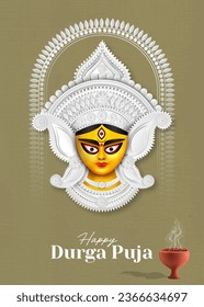 Feliz diseño creativo de banderas Durga Puja con el Festival Indio de Ilustración de Cara Durga