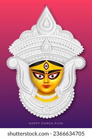 Feliz diseño creativo de banderas Durga Puja con el Festival Indio de Ilustración de Cara Durga