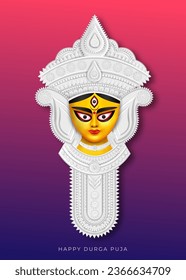 Feliz diseño creativo de banderas Durga Puja con el Festival Indio de Ilustración de Cara Durga