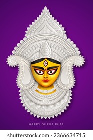 Feliz diseño creativo de banderas Durga Puja con el Festival Indio de Ilustración de Cara Durga