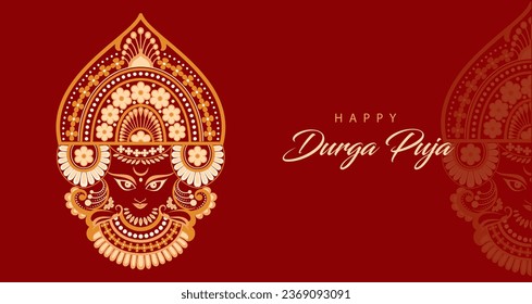 feliz durga puja creativo diseño de fondo de banner con la diosa durga ilustración facial festival indio