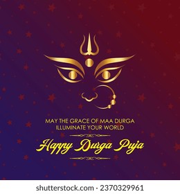 happy durga puja creative banner background design with goddess durga face illustration indian festival