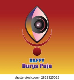 Happy Durga Puja Creative Goddess Eye and Camera Lens Logo Vector Illustration