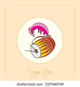 happy durga puja dhak playing vector illustration