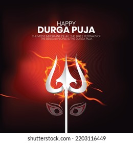 Happy Durga Puja Festival Background with Stylish Text and Goddess Durga Hands for Hindu Religious Festival Durga Puja or Navaratri.