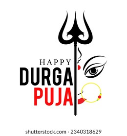 Happy durga puja festival card design, hindu festival subh navratri with trishul design.