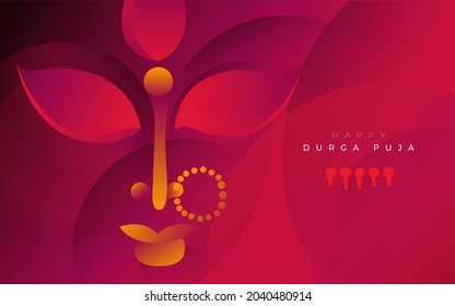 Happy Durga Puja Festival Celebration Greeting Background Template Design with Creative Goddess Durga Face Illustration