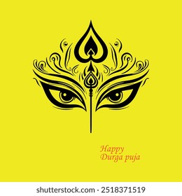 happy durga puja festival celebration with goddess durga front face vector art flat design and background poster and card illustration