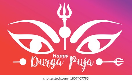 Happy Durga Puja Festival Greeting Card Background Design Template Goddess Durga Face Illustration