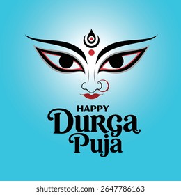 Happy Durga Puja Festival Greeting Vector with Goddess Eyes Illustration .