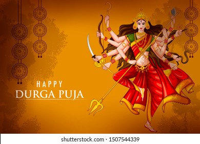 Happy Durga Puja festival of India holiday background for Dussehra and Navratri. Vector illustration
