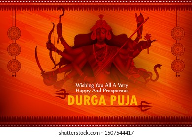 Happy Durga Puja festival of India holiday background for Dussehra and Navratri. Vector illustration