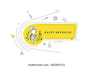 Happy Durga Puja festival with text of happy navratri India holiday background, Cartoon style Vector illustration.