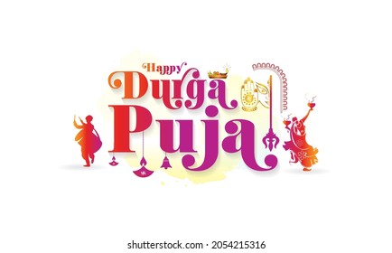 Happy Durga Puja Festival Wishing Background With Typography