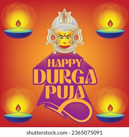 Happy Durga puja festival wishing background with typography in india