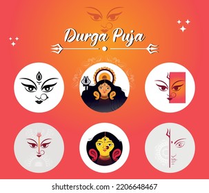 Feliz durga puja. Icono de la diosa durga.