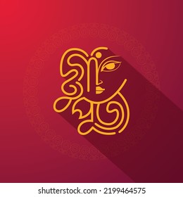 Happy Durga Puja greeting card Bangla typography template design. Durga Puja lettering design on red color beautiful mandala background to celebrate annual Hindu festival holiday svg