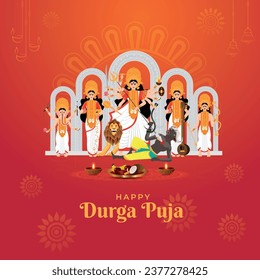 happy durga puja illustration post template design