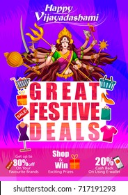 Happy Durga Puja India holiday festival deal promotion background. Vector illustration