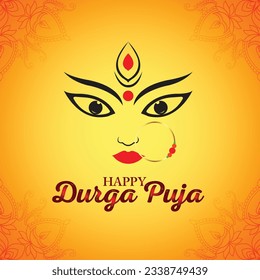 Happy Durga Puja indian festival card design, happy subh navratri vector illustration.