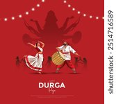 Happy Durga Puja Indian God shri Druga, Subh Navratri red background. vector illustration of women Navratri design.