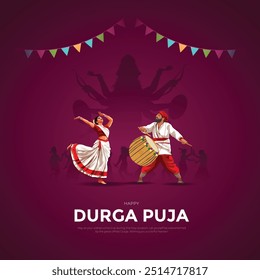 Happy Durga Puja Indian God shri Druga, Subh Navratri red background. vector illustration of women Navratri design.