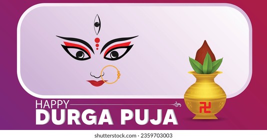 Happy Durga Puja with kalash vector poster