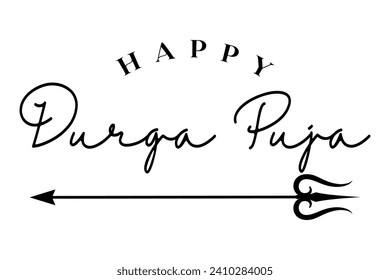 Happy Durga Puja lettering hindu festival vector illustration.