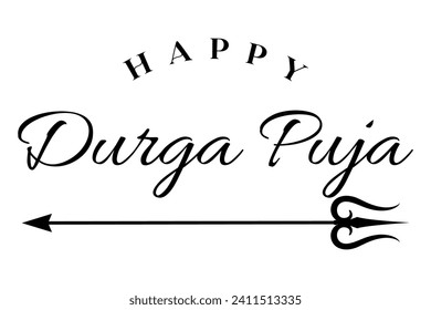 Happy Durga Puja lettering hindu festival vector illustration.
