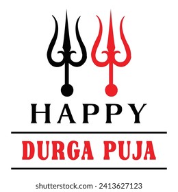 Happy Durga Puja lettering hindu festival vector illustration.