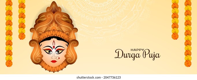 Happy Durga puja and navratri festival religious banner design vector