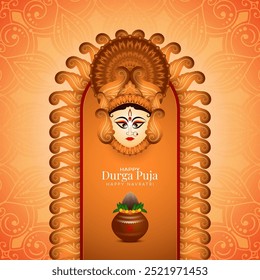 Happy Durga puja and Navratri Indian traditional festival greeting card vector