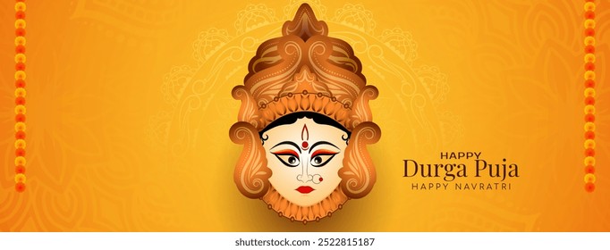 Happy Durga puja and Navratri Indian festival decorative elegant banner design vector