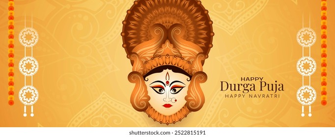 Happy Durga puja and Navratri Indian religious festival banner design vector