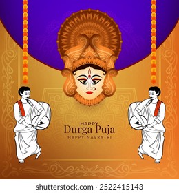 Happy Durga puja and Navratri traditional religious festival greeting card vector