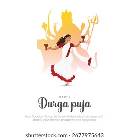 Happy Durga Puja post and greeting card design. Shubh Navratri festival celebration of Indian goddess Durga Mata creative poster vector illustration