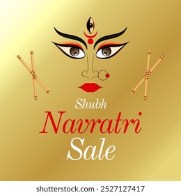 Happy Durga Puja and Sale Promotion. Shubh Navratri sale offer banner design. Indian Hindu festival background of Durga Puja.