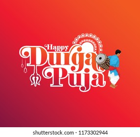 Happy Durga Puja Text Typography Template Design Vector Illustration